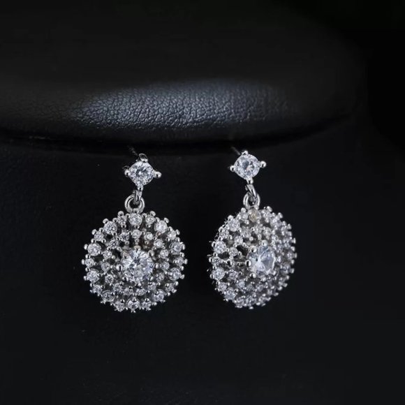 14k Gold Fancy Diamonds Drop Earrings Sterling Silver - Picture 3 of 8
